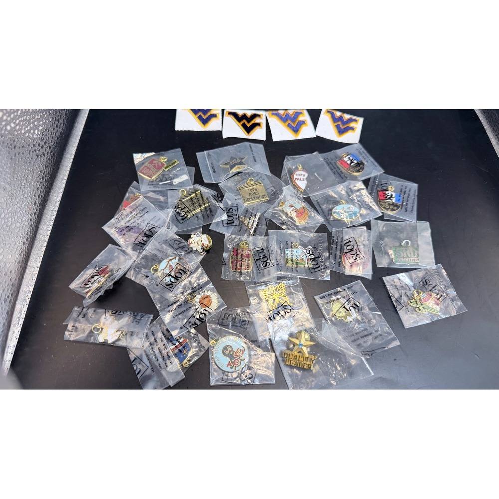 Vintage TOPS Club Inc Jewelry Lot‎ 22 Charms Pins & 4 WVU Patches New NOS